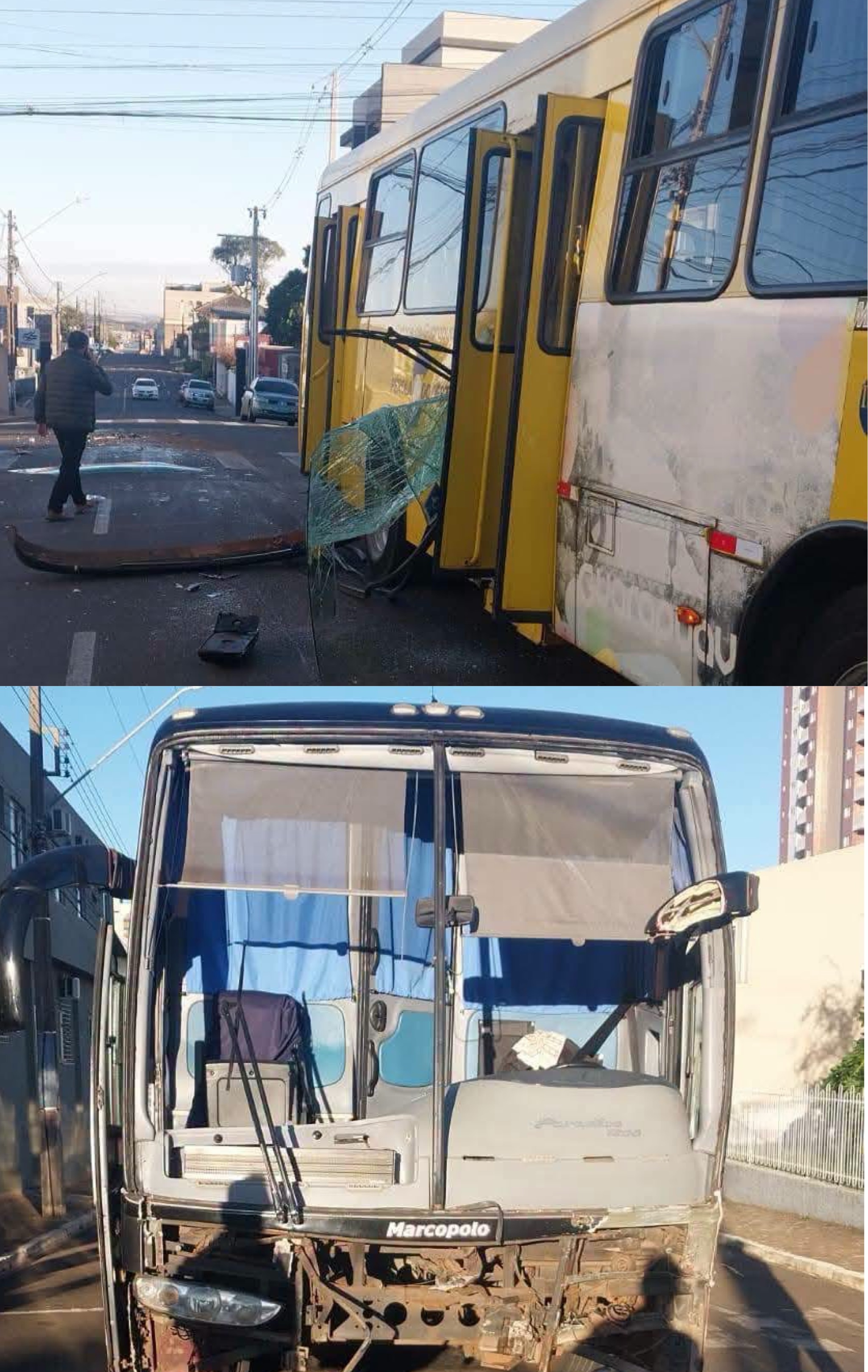 Colisão entre dois ônibus é registrada no Centro de Guarapuava; ninguém ficou ferido 
