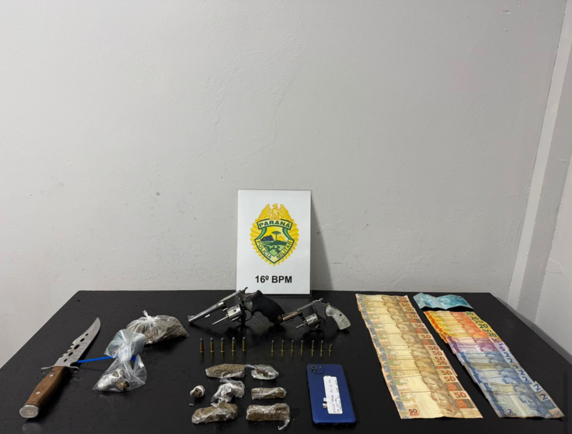 Homem é preso com drogas, dinheiro e dois revólveres em Pinhão  