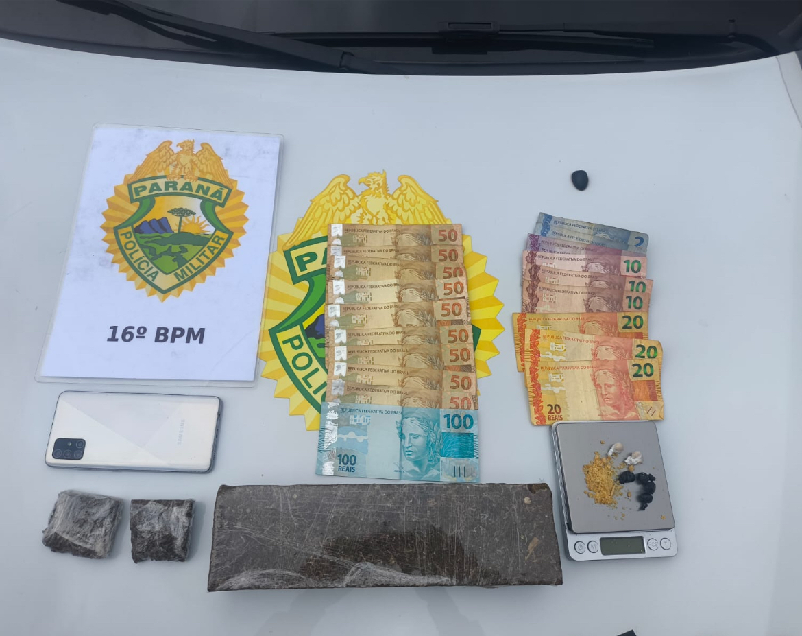 Jovem é preso com drogas, dinheiro e balança de precisão em Guarapuava  