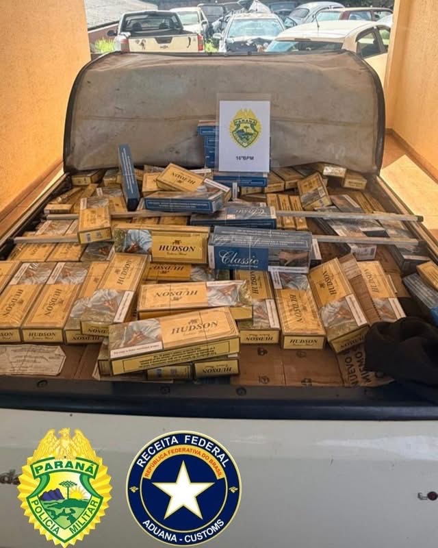 Polícia Militar de Foz do Jordão apreende carga de cigarros contrabandeados após perseguição em Candói   