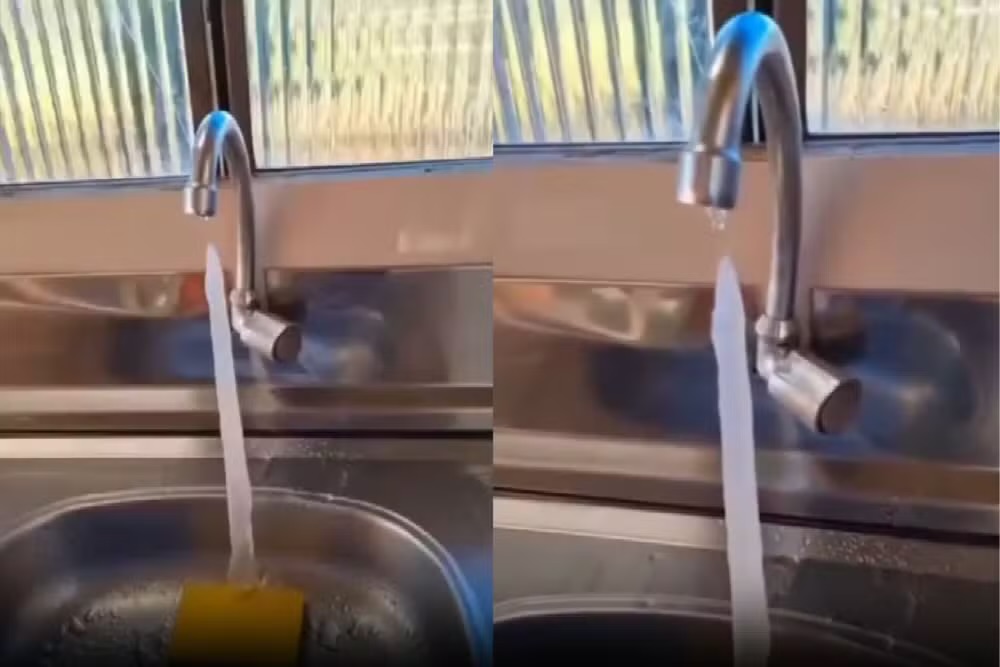 Goteira vira gelo em torneira durante manhã com sensação térmica de - 4,9°C em cidade do Paraná  