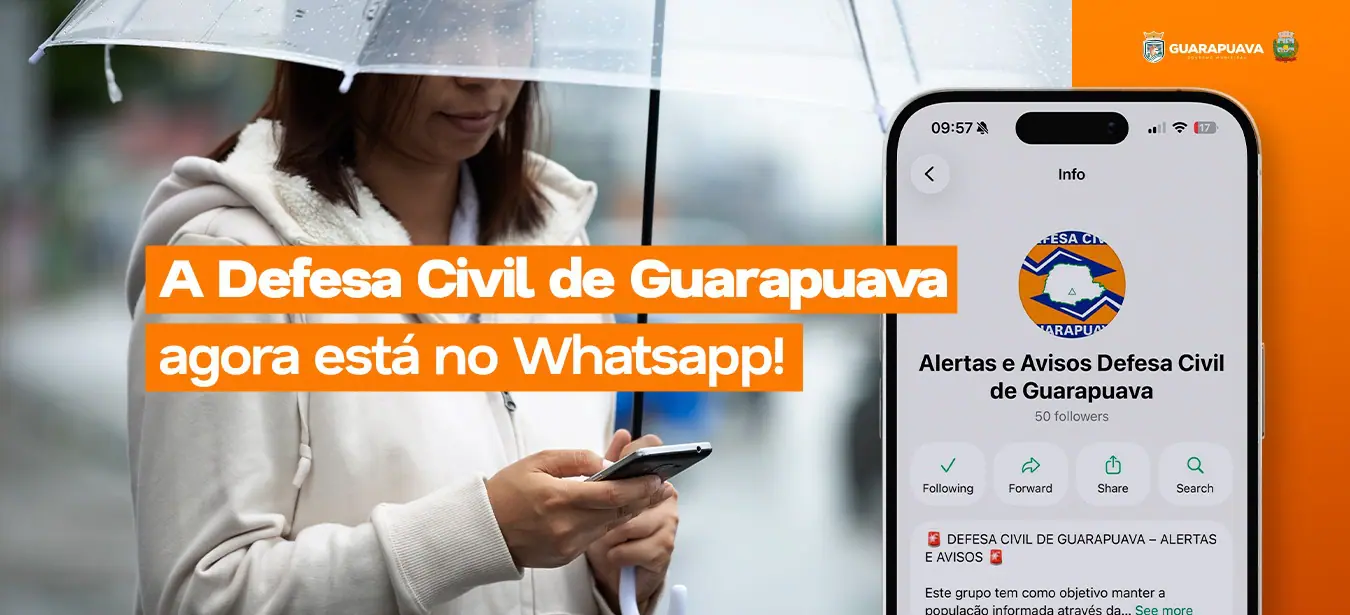 Defesa Civil de Guarapuava lança canal oficial no WhatsApp para ampliar comunicação com a população  
