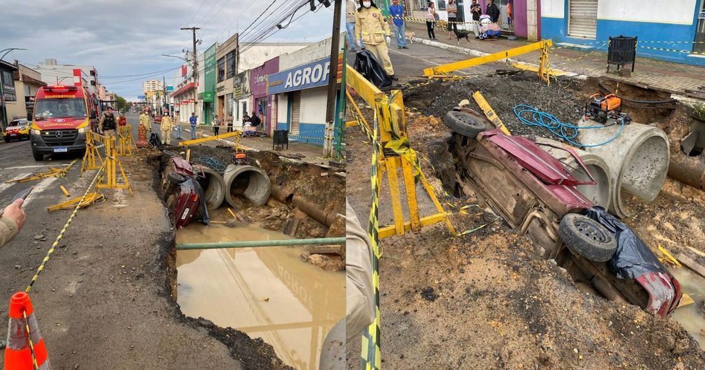 Motorista de 45 anos morre após carro cair em buraco de obra em Prudentópolis  