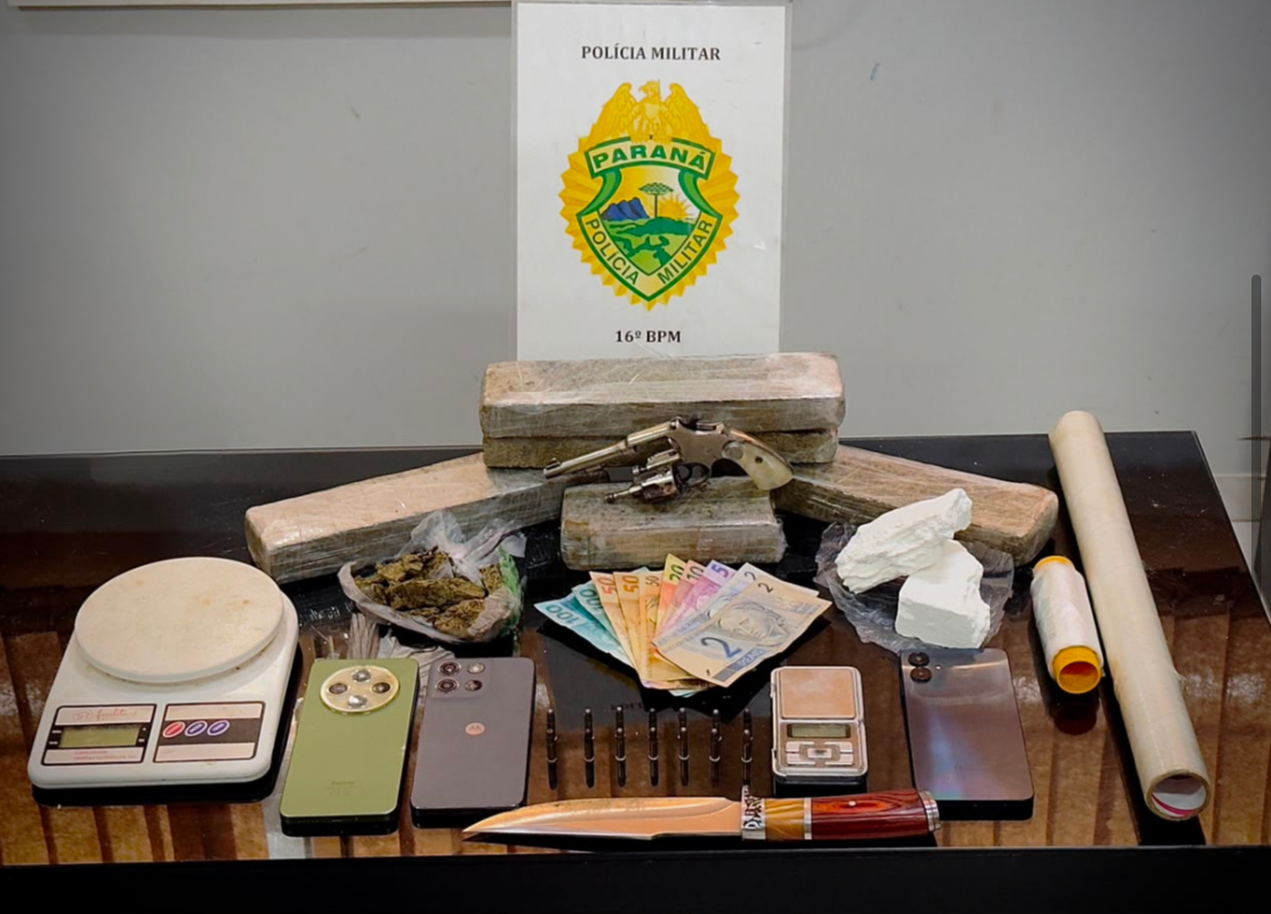 Denúncia de violência doméstica leva PM a apreender drogas, arma e prender homem em Guarapuava  