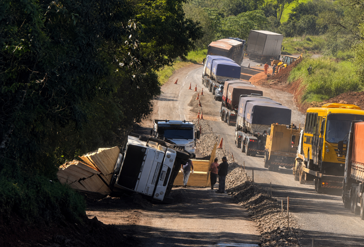 Caminhão tomba na PR-460 entre Pitanga e Nova Tebas  